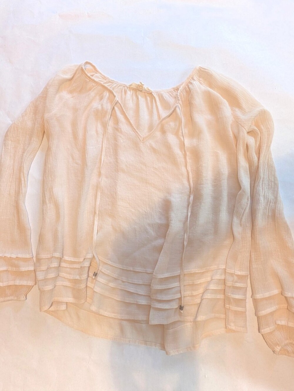 Onetheland Womens M Medium Cream Ivory Top Shirt Boho Feminine Romantic Festival
